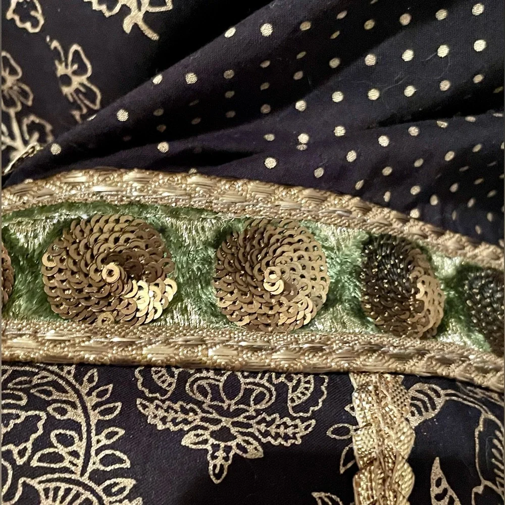 NWT Breathtaking! April Cornell Midnight Dress blk + gold embroidered dress (S) - Picture 6 of 16